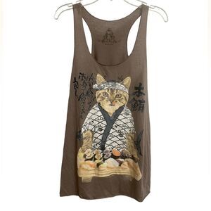 Bear Dance Karate Cat Loves Sushi Tank Top Women's Size S Light Brown 2015